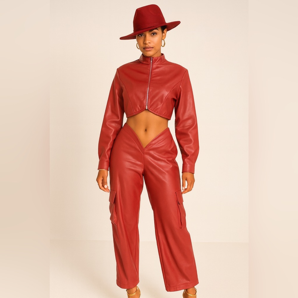 Red Faux Leather Two-Piece Set